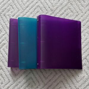 Lot of 3 Staples Purple and Teal 3 Rings Binders (brand new and never used)